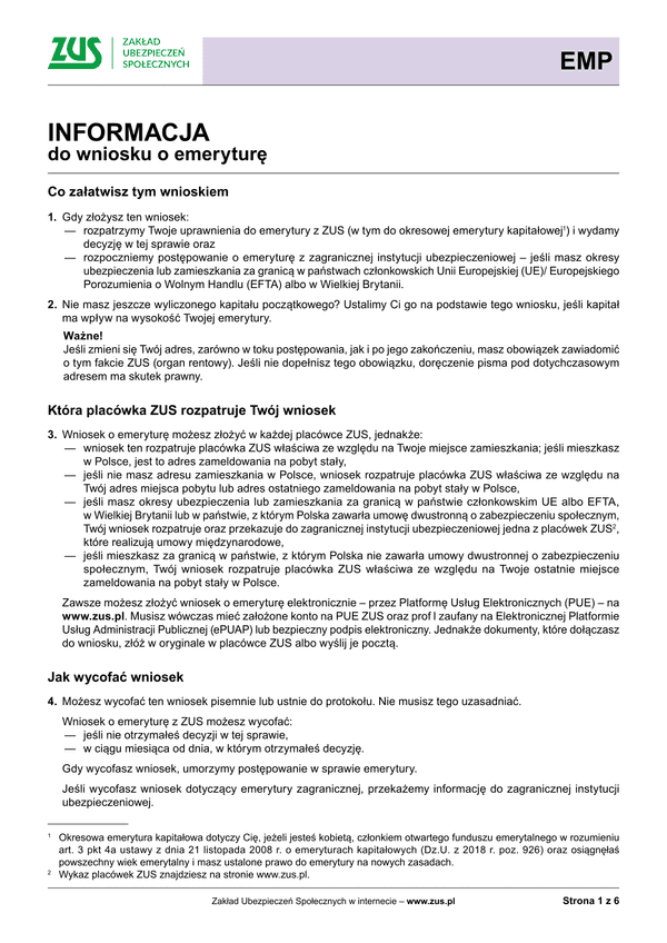 ZUS EMP-ins (archiwalny) Informacja do wniosku o emeryturę