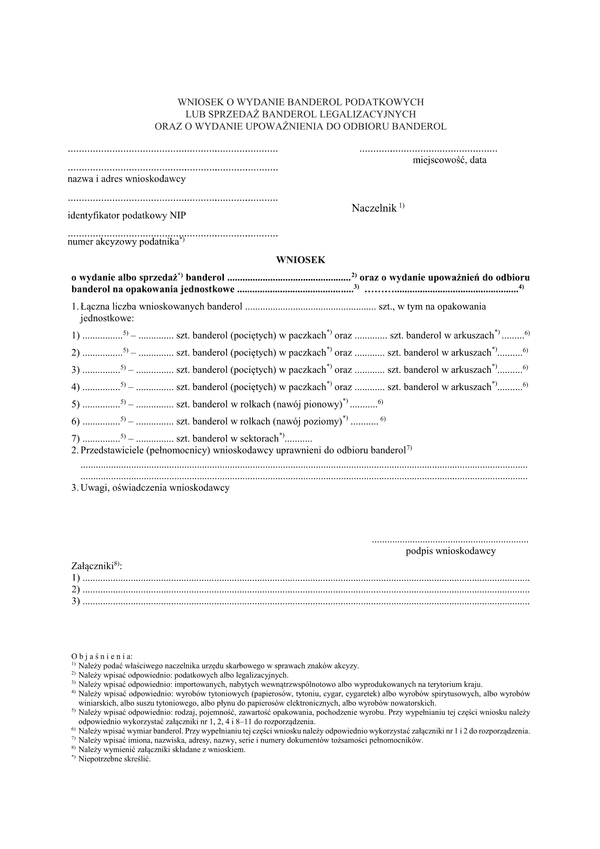 WowBP Wniosek o wydanie banderol podatkowych lub sprzedaż banderol legalizacyjnych oraz o wydanie upoważnienia do odbioru banderol