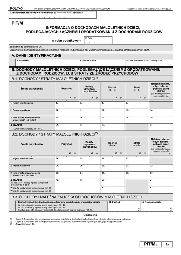PIT/M (9) (archiwalny) (2022) Informacja o dochodach małoletnich dzieci, podlegających łącznemu opodatkowaniu z dochodami rodziców