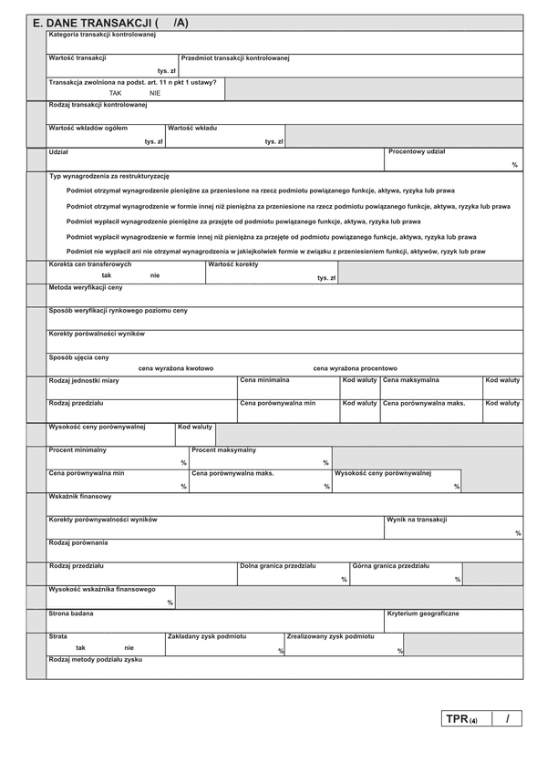 TPR-C/TPR-P zał.A (archiwalny) Dane transakcji A - transakcje inne niż wymienione w punktach B-E