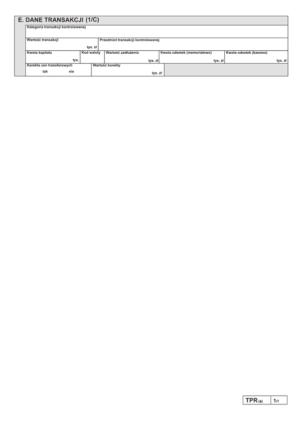 TPR-C/TPR-P zał.CZ (archiwalny) Dane transakcji C - transakcje finansowe oznaczone kodami 1201-1204 lub 2201-2204 (transakcje zwolnione)