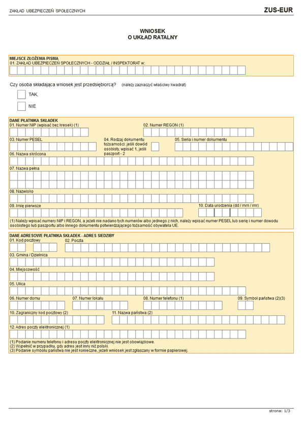 ZUS-EUR (archiwalny) Wniosek o układ ratalny