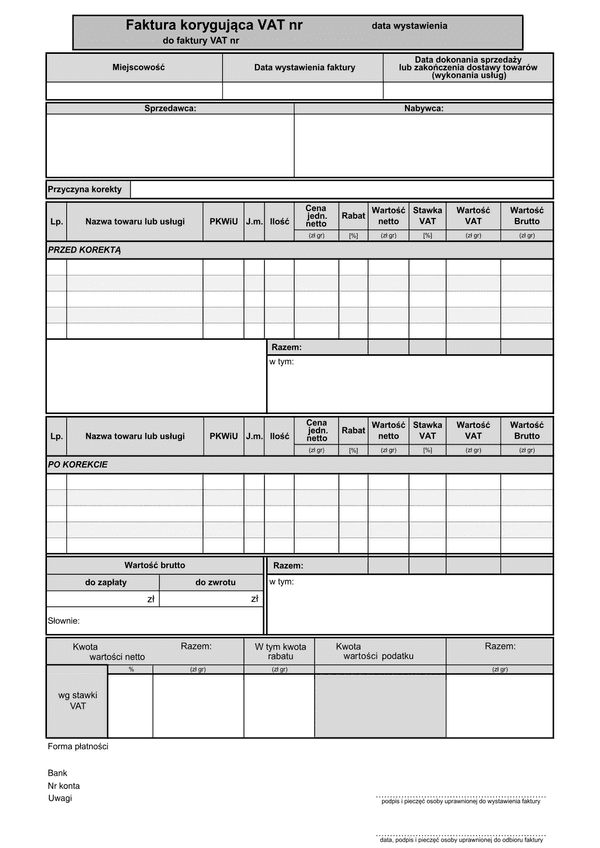 FVKOR(n) (od 2014) (archiwalny) Faktura korygująca VAT netto