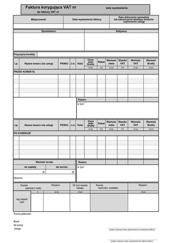 FVKOR(b) (od 2014) (archiwalny) Faktura korygująca VAT brutto