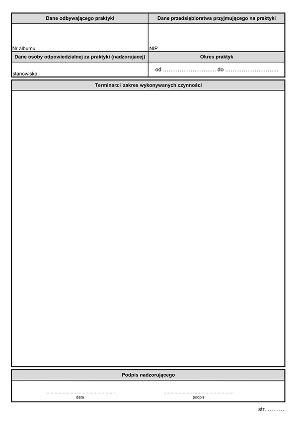 DzP-zal Dziennik praktyk - załącznik