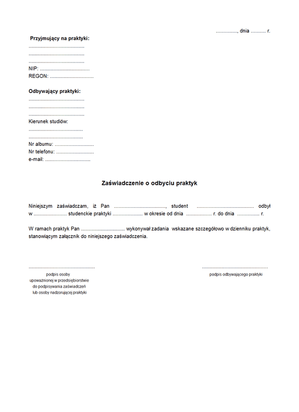 ZoOP Zaświadczenie o odbyciu praktyk
