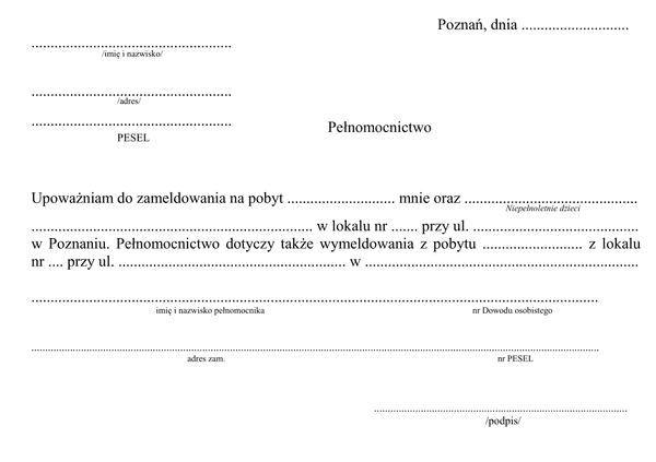 PdZ-Po Pełnomocnictwo do zameldowania na pobyt stały/czasowy - Poznań