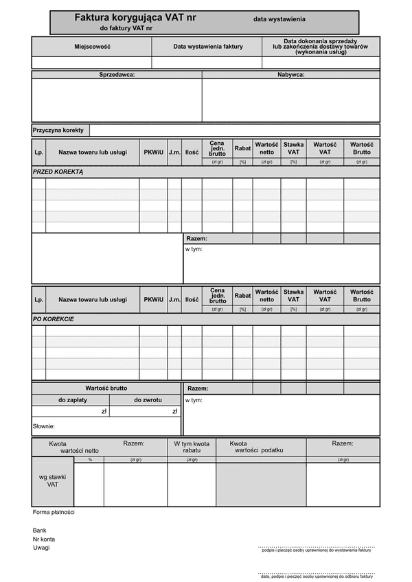 FVKOR(b) (archiwalny) (od 2014) Faktura korygująca VAT brutto