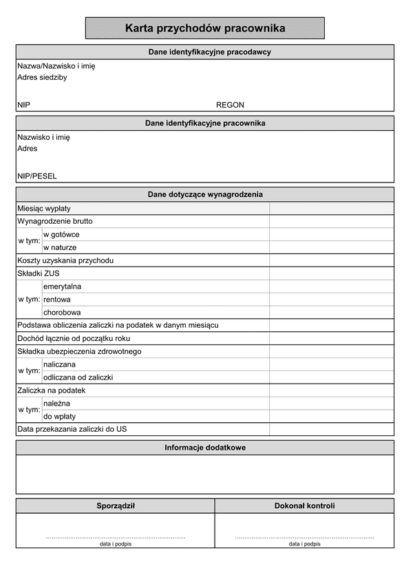 KPP-I (archiwalny) Karta przychodów pracownika