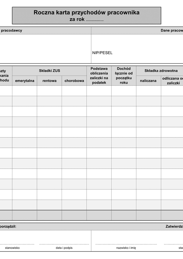KPP-R (archiwalny) Roczna karta przychodów pracownika