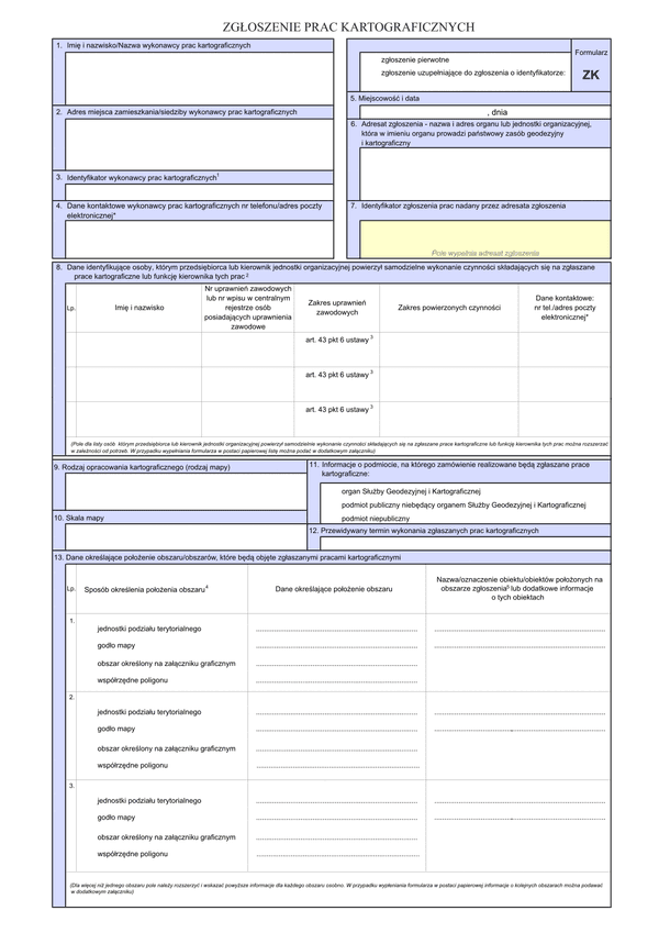 GEO ZK Zgłoszenie prac kartograficznych