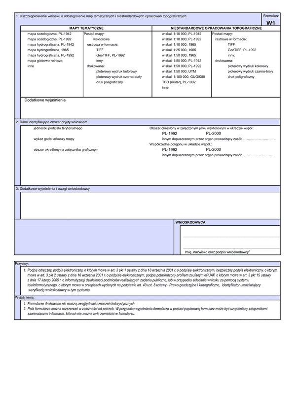 W1 Wniosek o udostępnienie materiałów wojewódzkiego zasobu geodezyjnego i kartograficznego