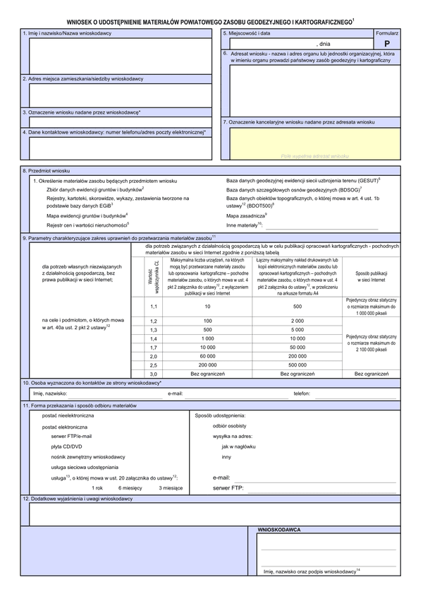 WUMP P (archiwalny) Wniosek o udostępnienie materiałów powiatowego zasobu geodezyjnego i kartograficznego
