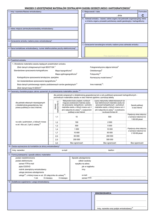 WUMP C (archiwalny) Wniosek o udostępnienie materiałów centralnego zasobu geodezyjnego i kartograficznego