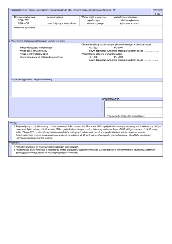 WUMP C6 (archiwalny) Wniosek o udostępnienie materiałów centralnego zasobu geodezyjnego i kartograficznego