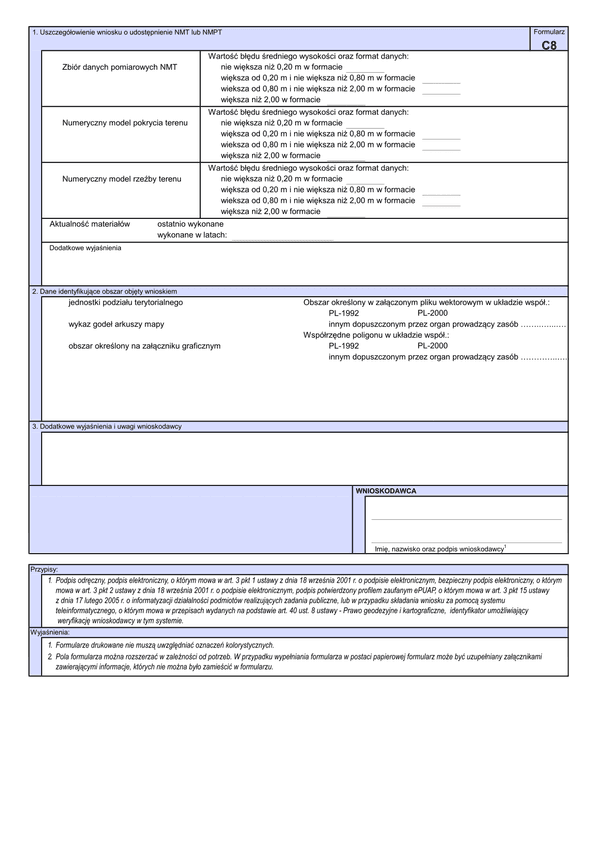 WUMP C8 (archiwalny) Wniosek o udostępnienie materiałów centralnego zasobu geodezyjnego i kartograficznego