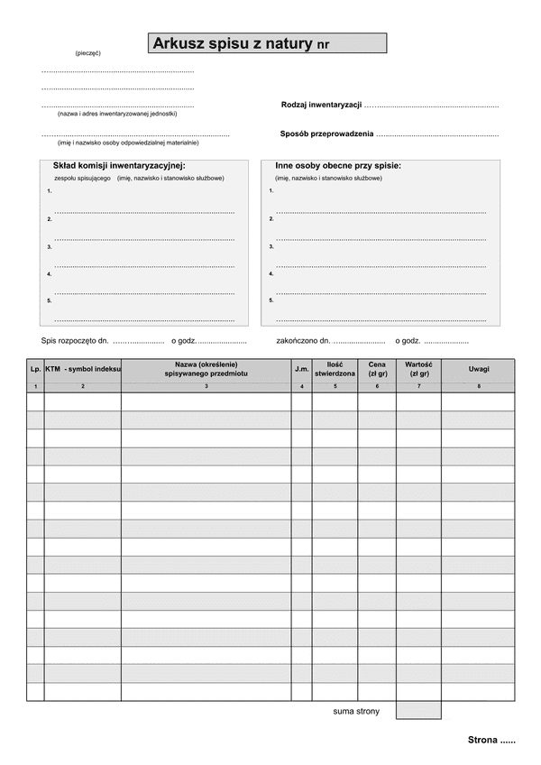 ASN-n (archiwalny) Arkusz spisu z natury