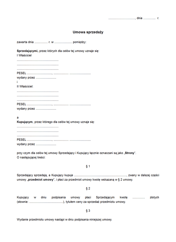 USWW Umowa sprzedaży przez współwłaścicieli