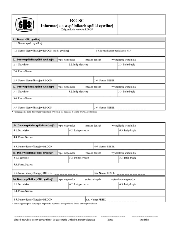 GUS RG-SC (archiwalny) Informacja o wspólnikach spółki cywilnej