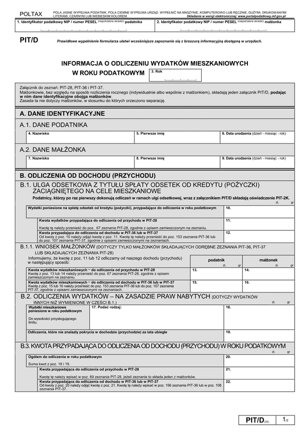 PIT/D (24) (2014) (archiwalny) Informacja o odliczeniu wydatków mieszkaniowych w roku podatkowym