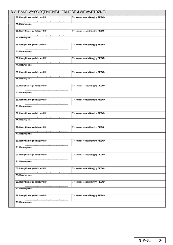 NIP-8 (1)-D.2 (archiwalny) Załącznik do NIP-8: Dane wyodrębnionej jednostki wewnętrznej