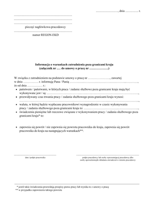IoWZPGK Informacja o warunkach zatrudnienia poza granicami kraju