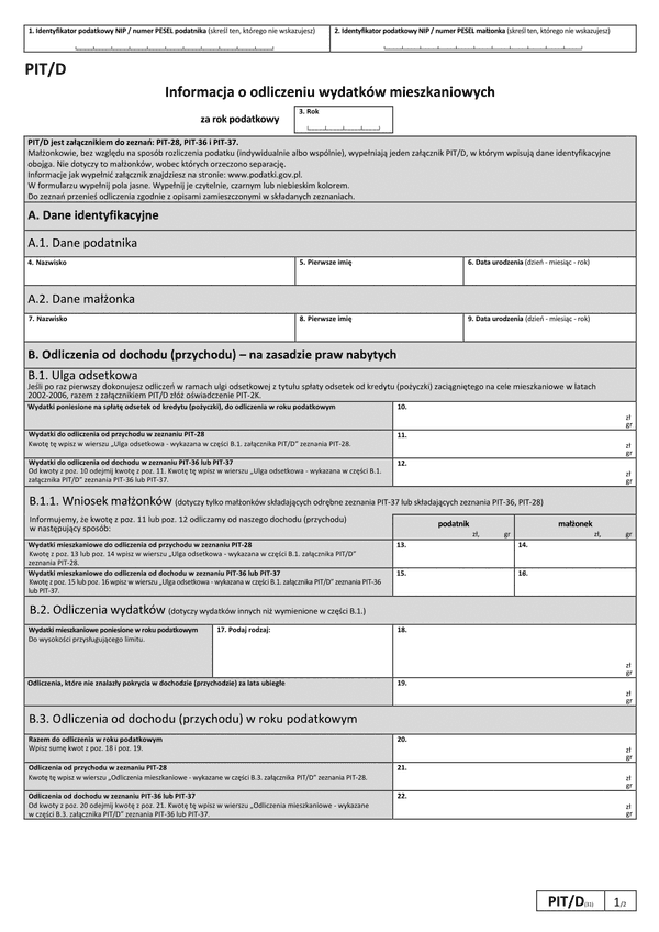 PIT/D (31) (2023-2024) Informacja o odliczeniu wydatków mieszkaniowych w roku podatkowym 