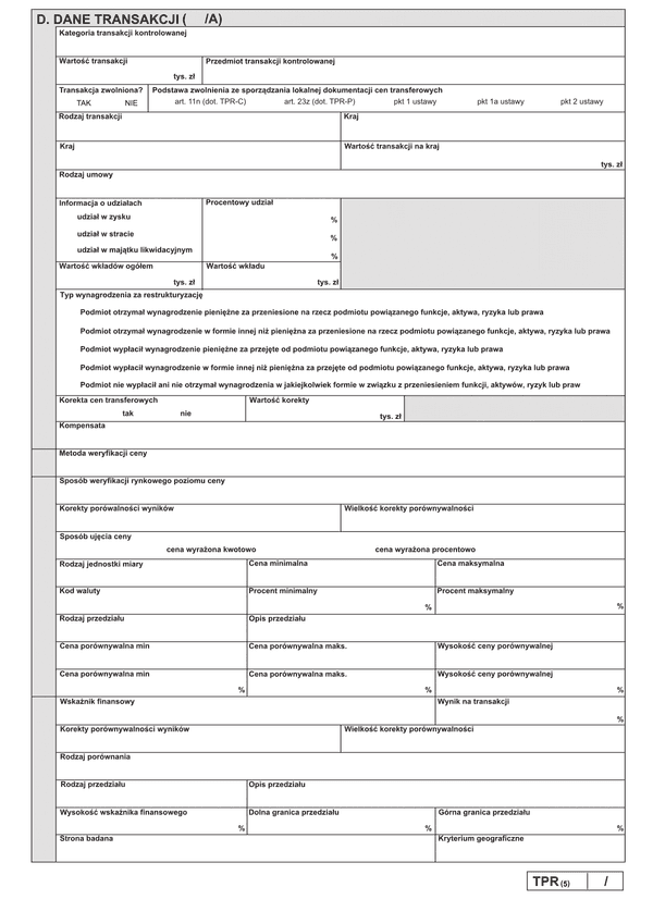 TPR-C/TPR-P (5) zał.A Dane transakcji A - transakcje inne niż wymienione w punktach B-F