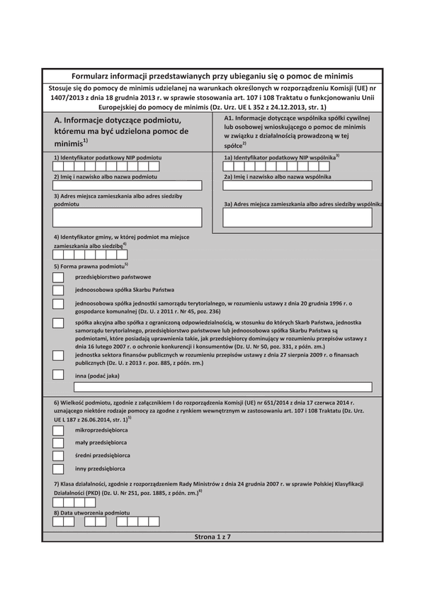 PFRON INF-O-PdM (archiwalny) Formularz informacji przedstawianych przy ubieganiu się o pomoc de minimis