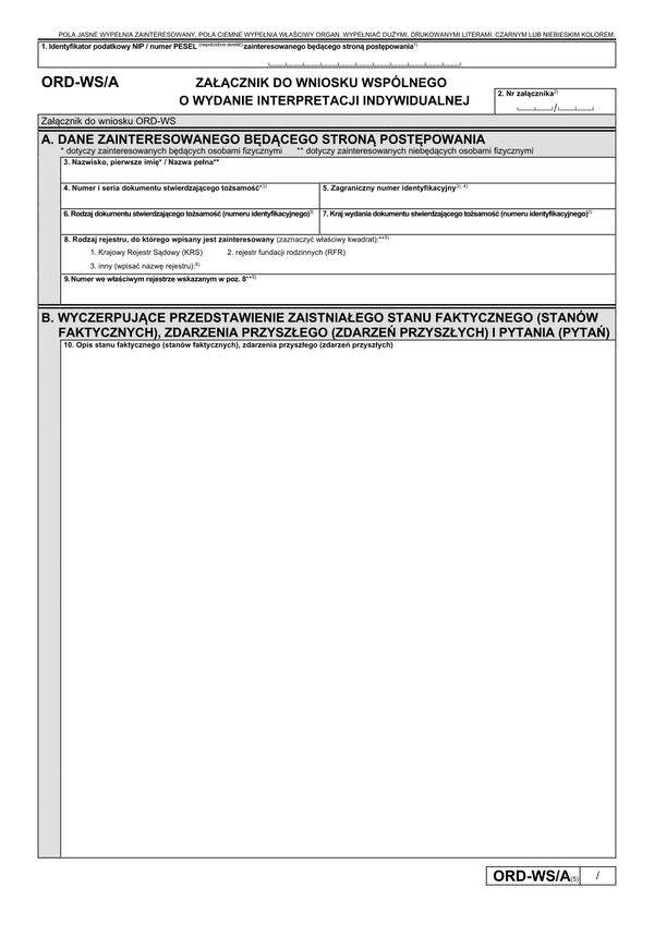 ORD-WS/A (5) Załącznik do wniosku wspólnego o wydanie interpretacji indywidualnej