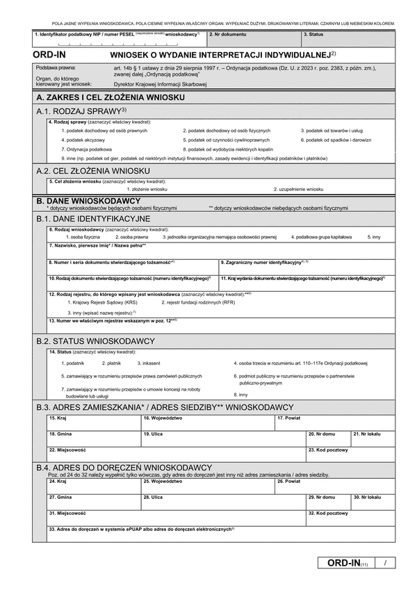 ORD-IN (11) Wniosek o wydanie interpretacji indywidualnej