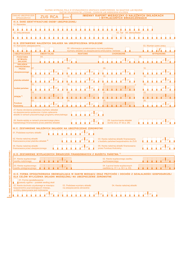 ZUS RCA zal Załącznik do imiennego raportu miesięcznego o należnych składkach i wypłaconych świadczeniach