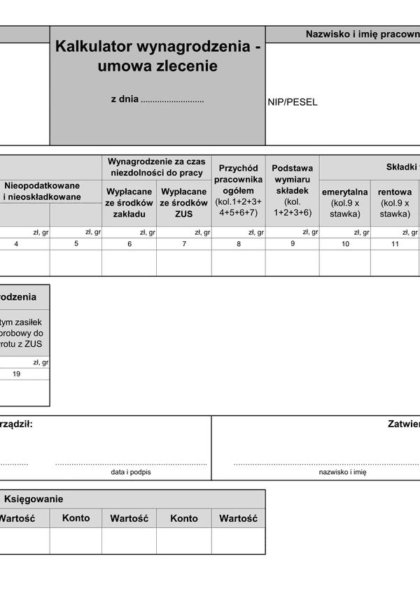 KW-UZ (archiwalny) (od IV 2015) Kalkulator wynagrodzenia - umowa zlecenia