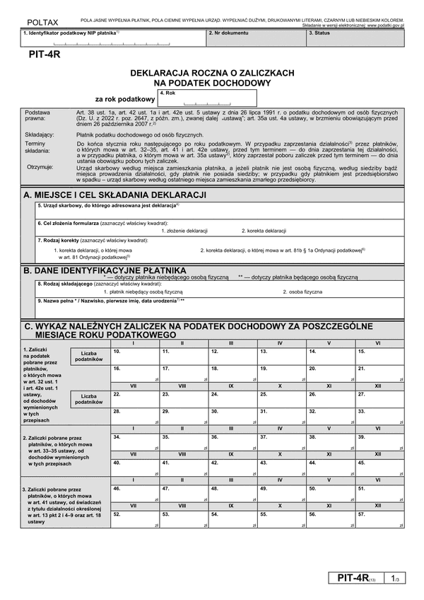PIT-4R (13) (2025) Deklaracja roczna o pobranych zaliczkach na podatek dochodowy