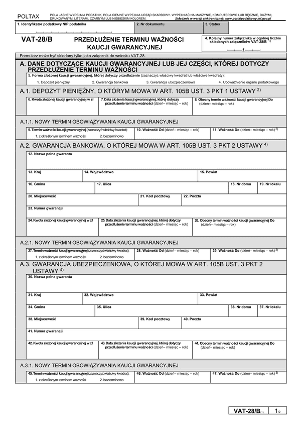 VAT-28/B (1) (archiwalny) Przedłużenie terminu ważności kaucji gwarancyjnej
