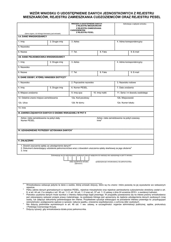 WoUDJ (archiwalny) Wniosek o udostępnienie danych jednostkowych z rejestru mieszkańców, rejestru zamieszkania cudzoziemców oraz rejestru PESEL