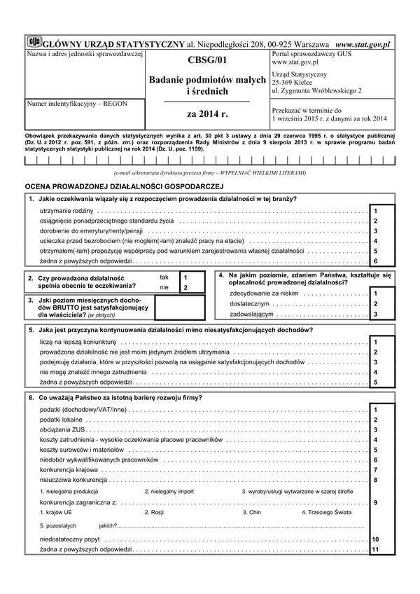 GUS CBSG/01 (archiwalny) (2014) Badanie podmiotów małych i średnich