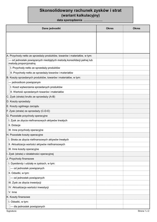 SRZiS-K (archiwalny) Skonsolidowany rachunek zysków i strat (wariant kalkulacyjny)