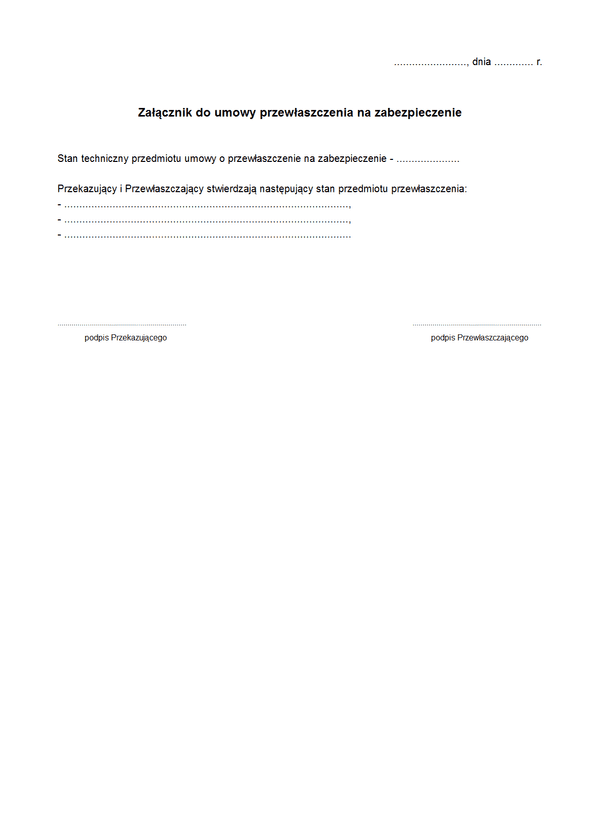 UpnZ zal. Załącznik do umowy przewłaszczenia na zabezpieczenie