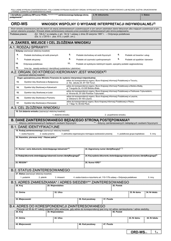 ORD-WS (1) (archiwalny) Wniosek wspólny o wydanie interpretacji indywidualnej