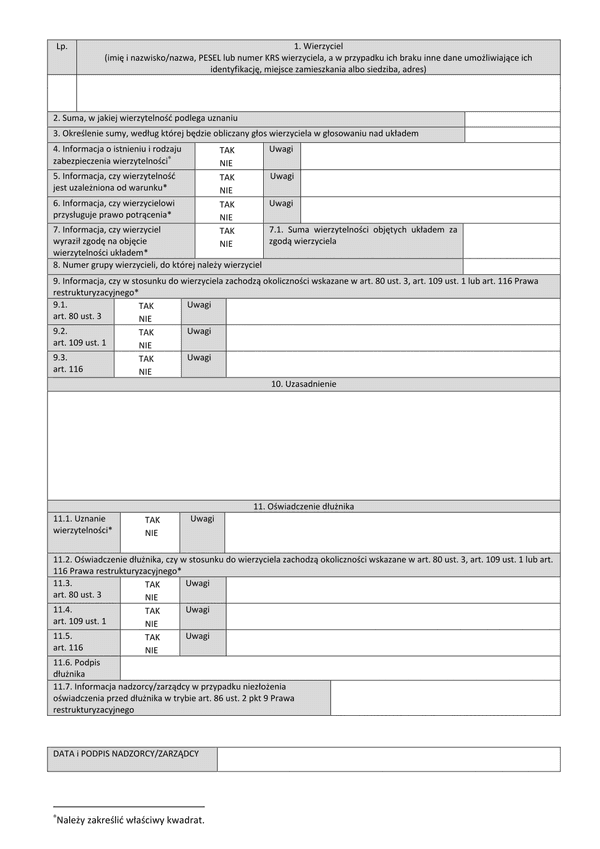 SW-zal1 Spis wierzytelności - załącznik