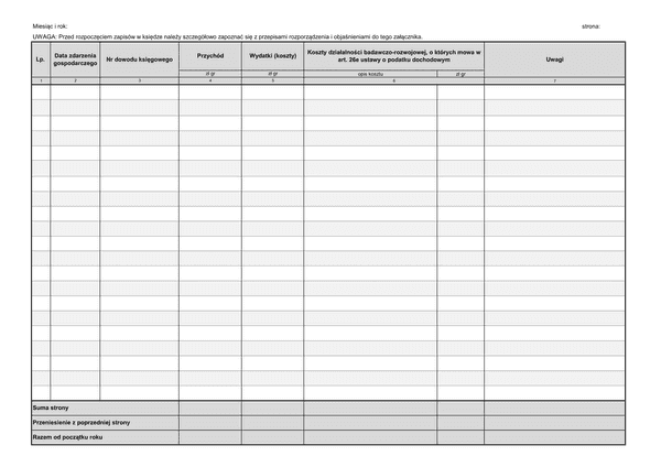 KPiR-R zal Podatkowa Księga Przychodów i Rozchodów przeznaczona dla rolników prowadzących działalność gospodarczą - załącznik