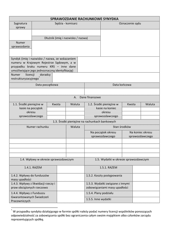 SrS Sprawozdanie rachunkowe syndyka