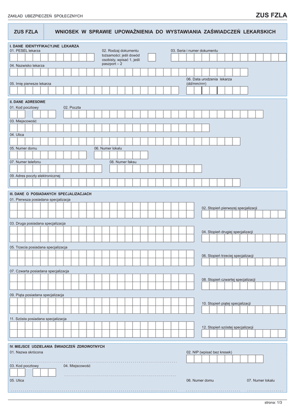 ZUS FZLA (archiwalny) Wniosek w sprawie upoważnienia do wystawiania zaświadczeń lekarskich