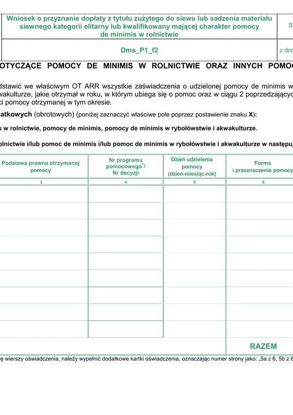 Dms_P1_f2 - str 5 (archiwalny) Oświadczenie dotyczące pomocy de minimis w rolnictwie oraz innych pomocy o charakterze pomocy de minimis