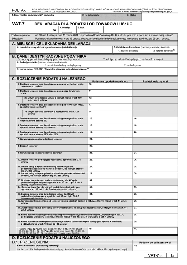 VAT-7 (17) (archiwalny) Deklaracja dla podatku od towarów i usług