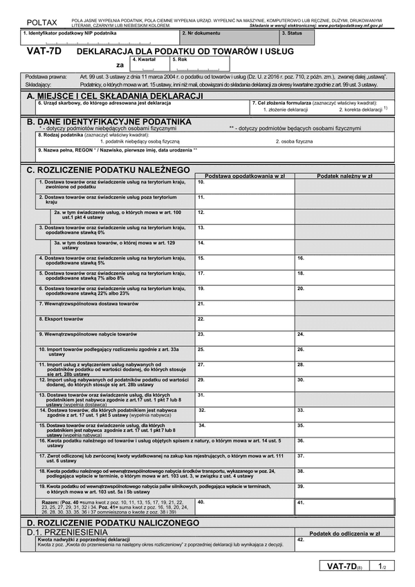 VAT-7D (8) (archiwalny) Deklaracja dla podatku od towarów i usług