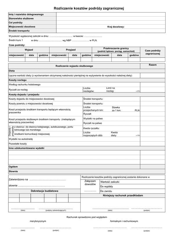 RKPZ (archiwalny) Rozliczenie kosztów podróży zagranicznej