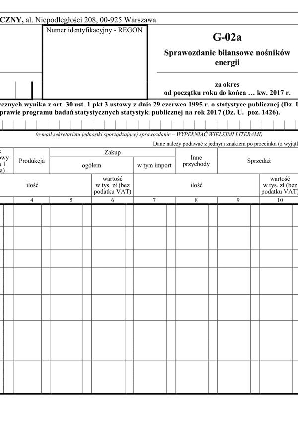 GUS G-02a (archiwalny) (2017) Sprawozdanie bilansowe nośników energii