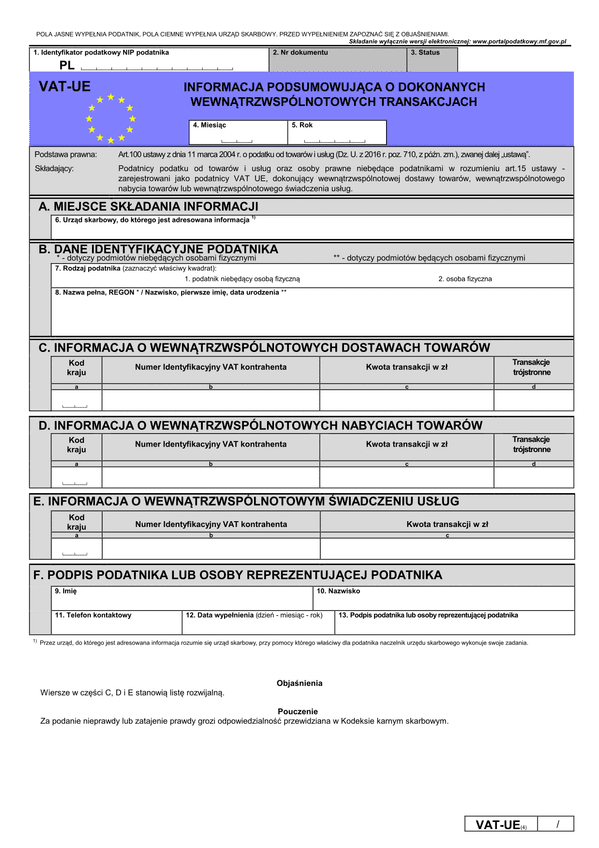 VAT-UE (4) (archiwalny) Informacja podsumowująca o dokonanych wewnątrzwspólnotowych transakcjach